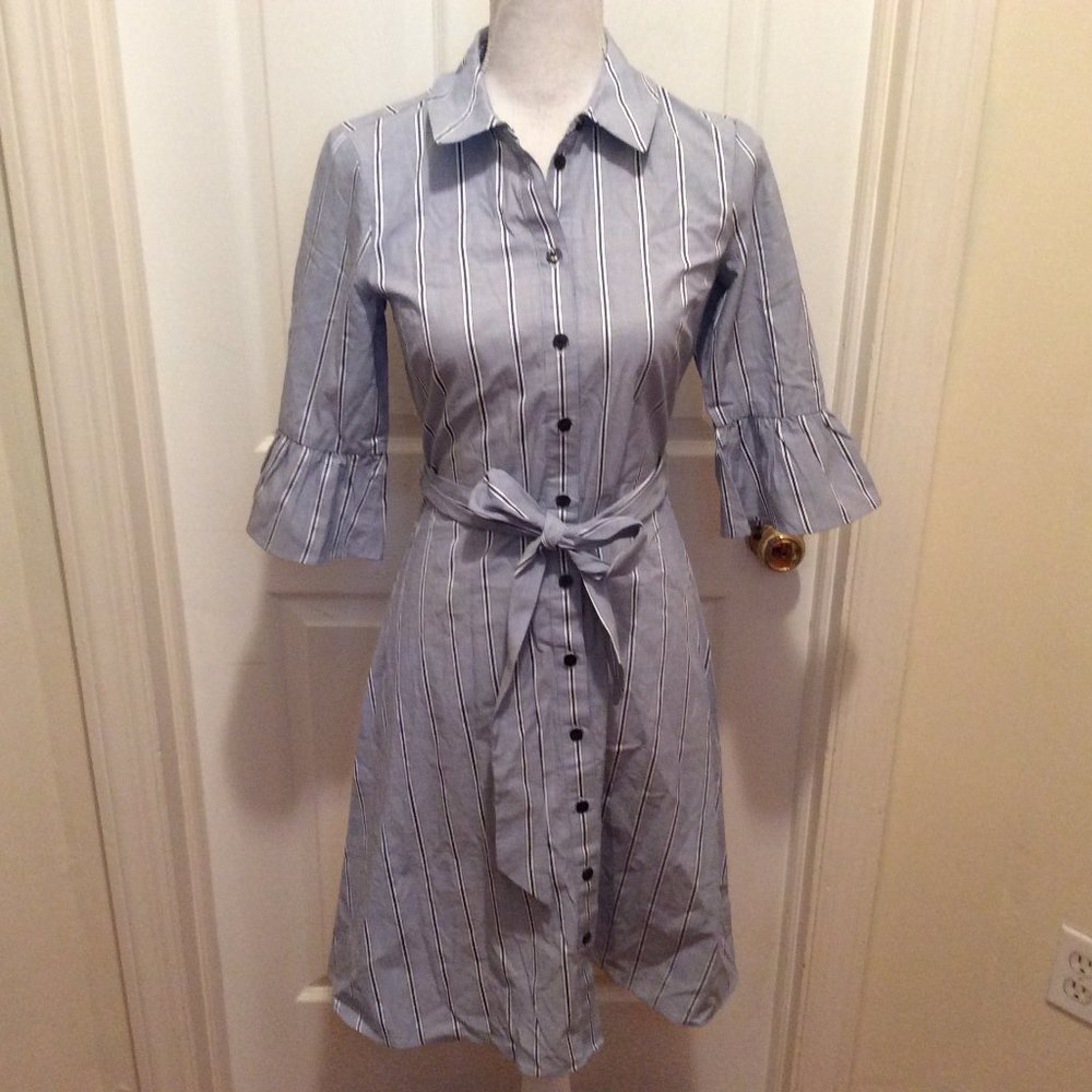Draper James Shirtdress 0 Blue White Striped Tie